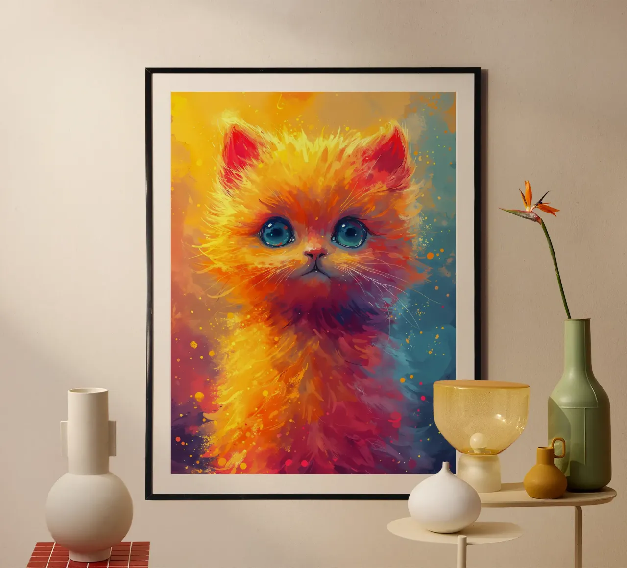 Sguardo felino vibrante poster con telaio in plastica da Manh beo