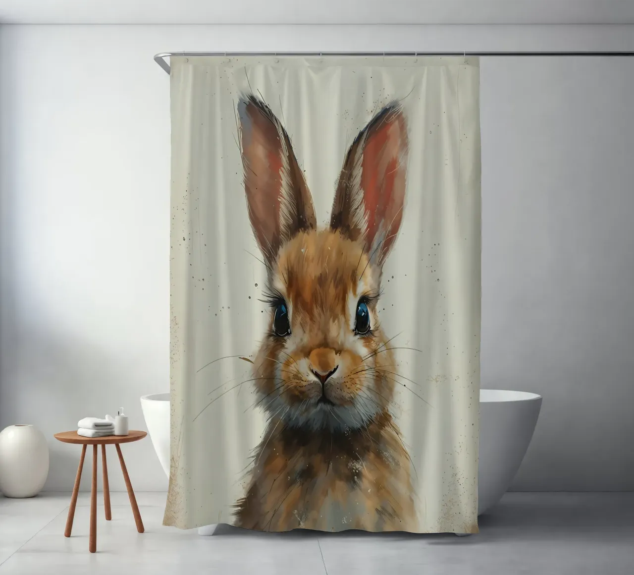 Warm Bunny Gaze shower curtain by Manh beo