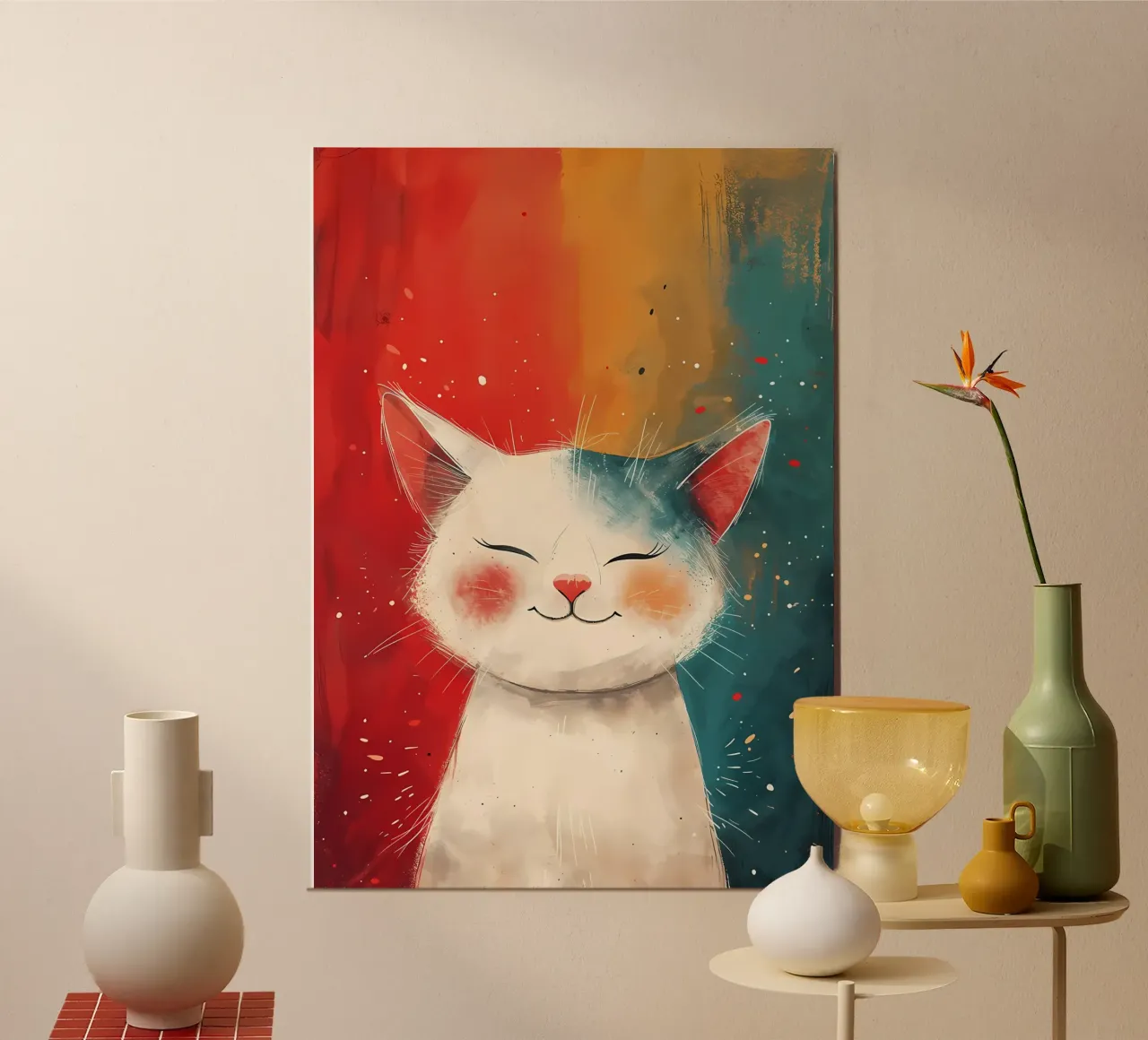 Zen Cat Meditation poster with wooden frame by Manh beo
