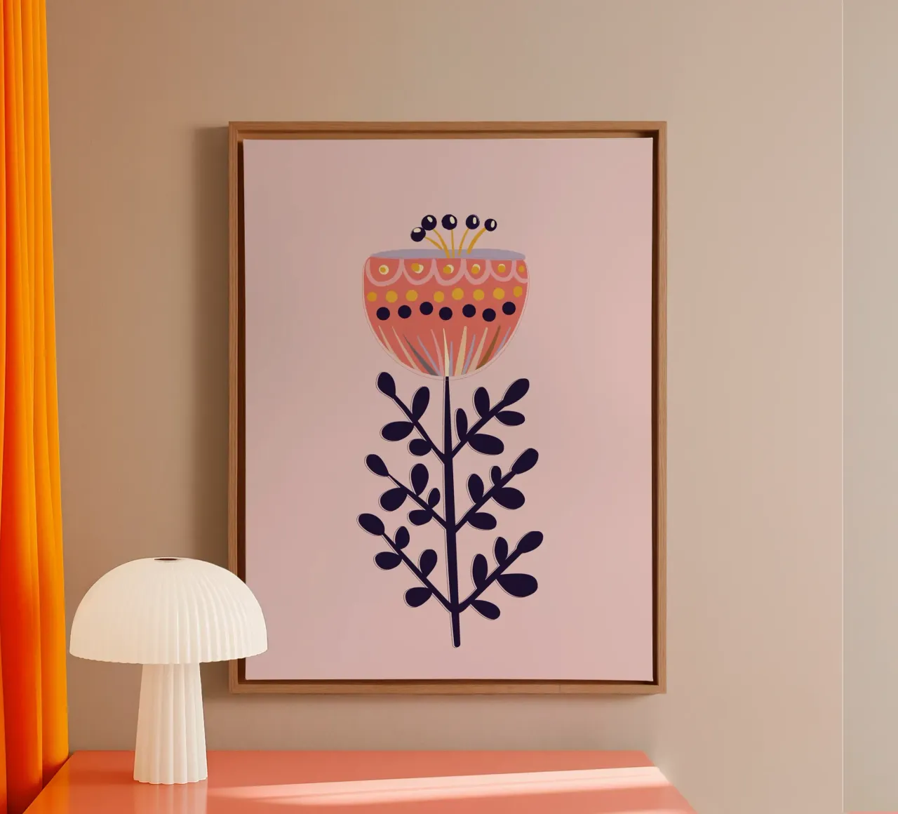 Fiore popolare scandinavo disegnato a mano con colori zuccherini tela con Cornice a cassetta da showmemars