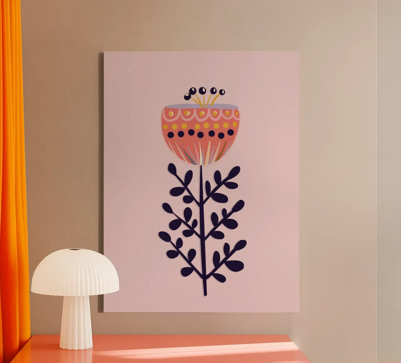 Fiore popolare scandinavo disegnato a mano con colori zuccherini tela con Cornice a cassetta da showmemars