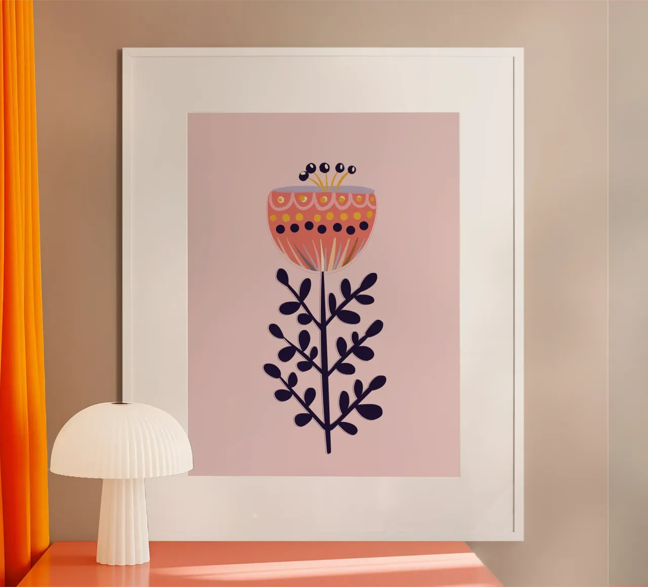 Fiore popolare scandinavo disegnato a mano con colori zuccherini poster da showmemars