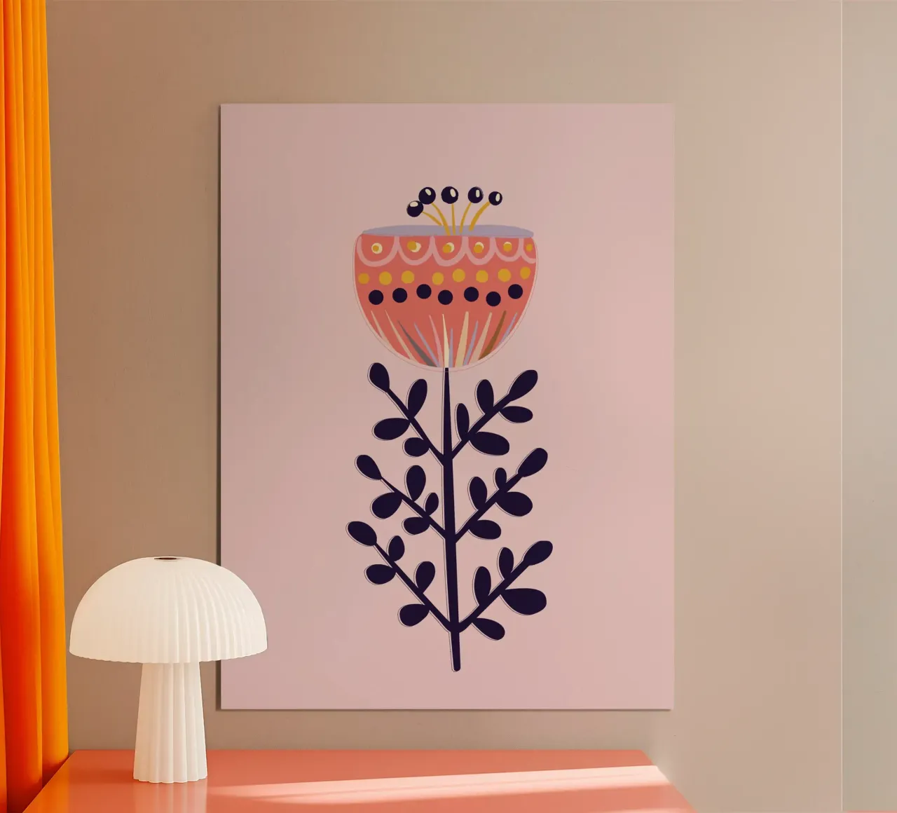 Fiore popolare scandinavo disegnato a mano con colori zuccherini poster da showmemars