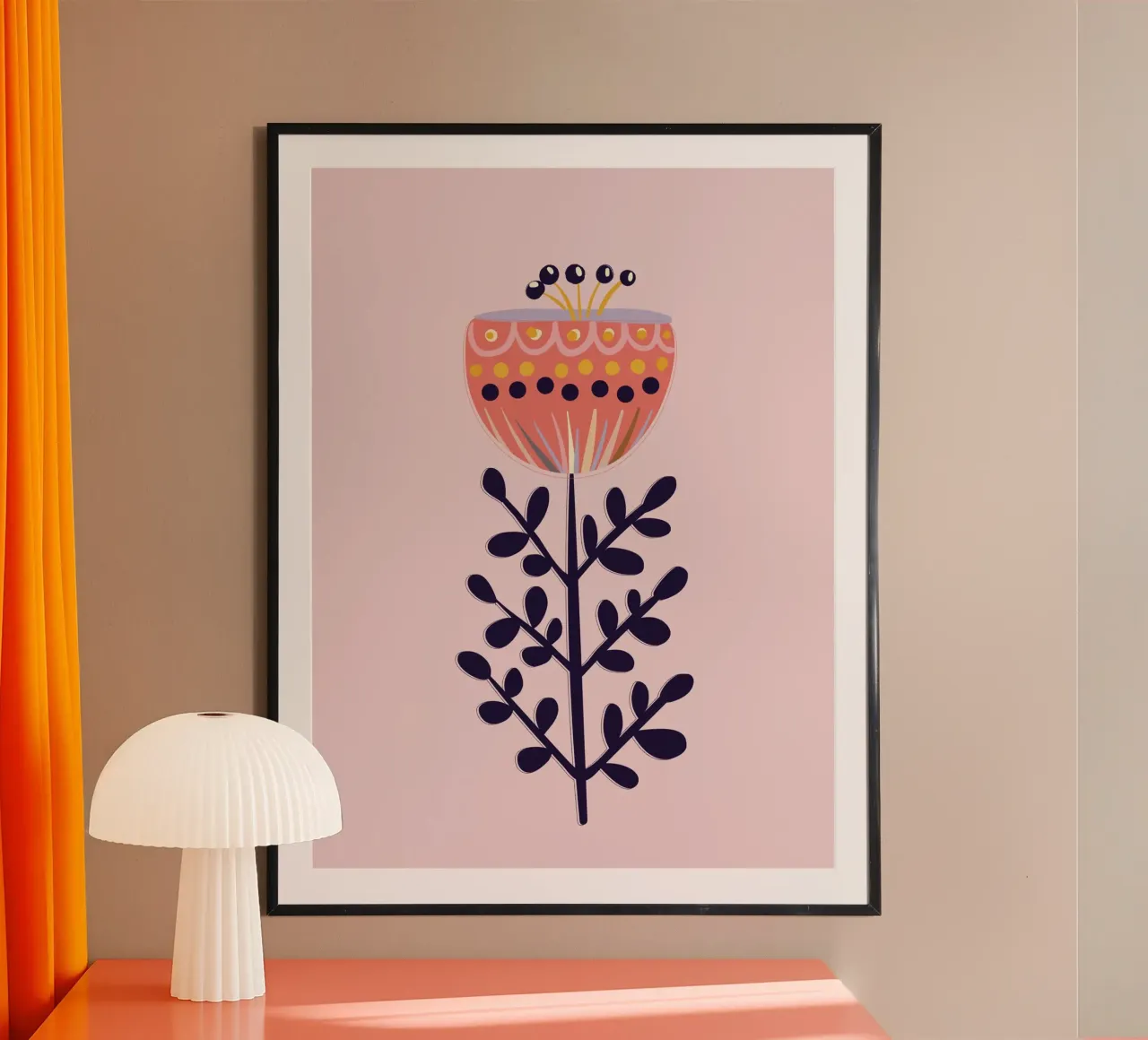 Fiore popolare scandinavo disegnato a mano con colori zuccherini poster da showmemars