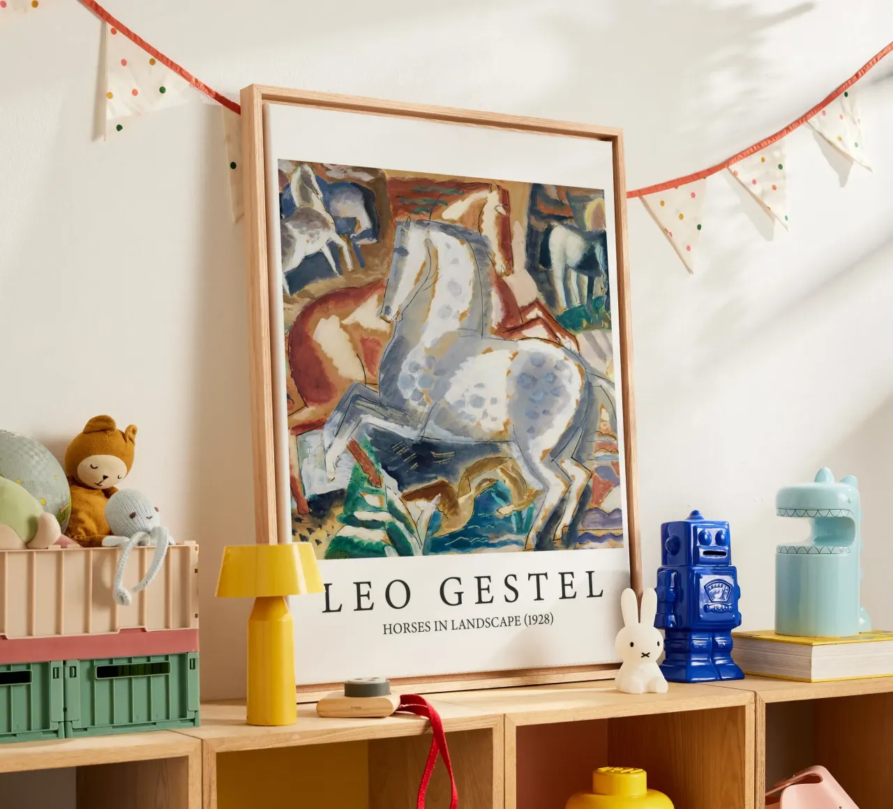 Paarden in landschap, Leo Gestel - Klassieke kunst canvas met Baklijst van Peaches Art Prints