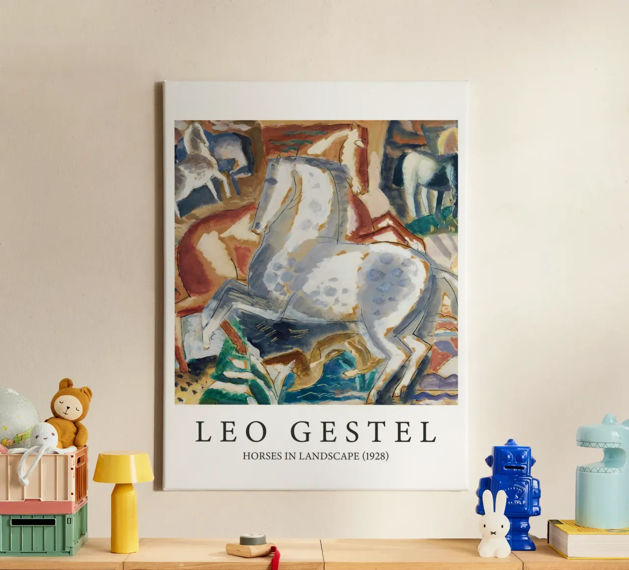 Paarden in landschap, Leo Gestel - Klassieke kunst canvas met Baklijst van Peaches Art Prints