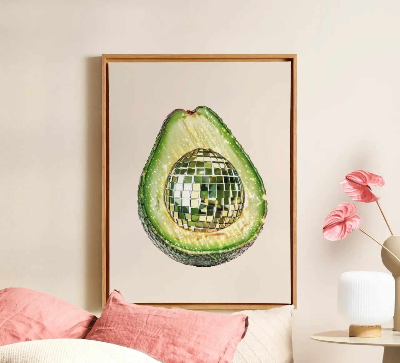 Avocado,Disco Bal Kunstvoeding canvas met Baklijst van Peaches Art Prints