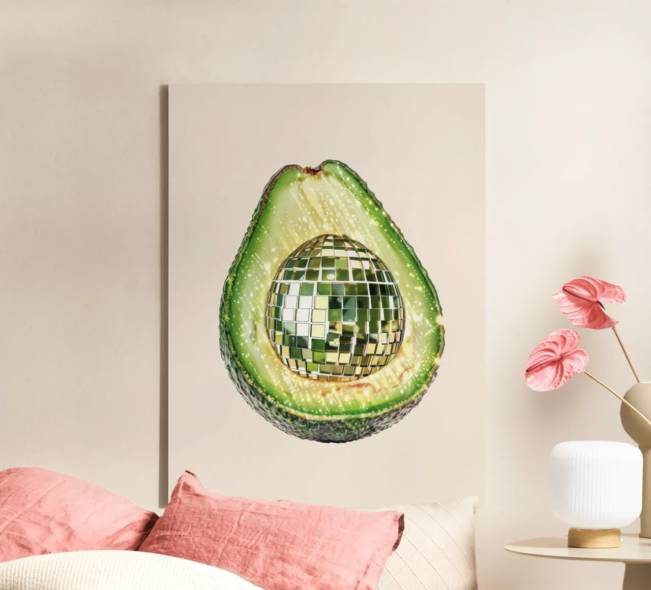 Avocado,Disco Bal Kunstvoeding canvas met Baklijst van Peaches Art Prints