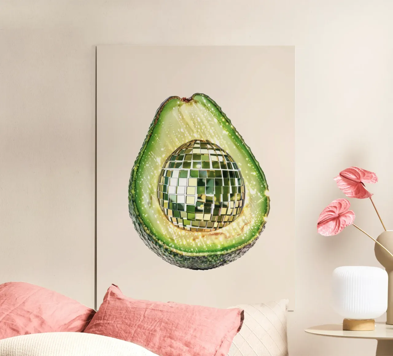 Avocado, Disco Ball Art Food poster con telaio in legno da Peaches Art Prints