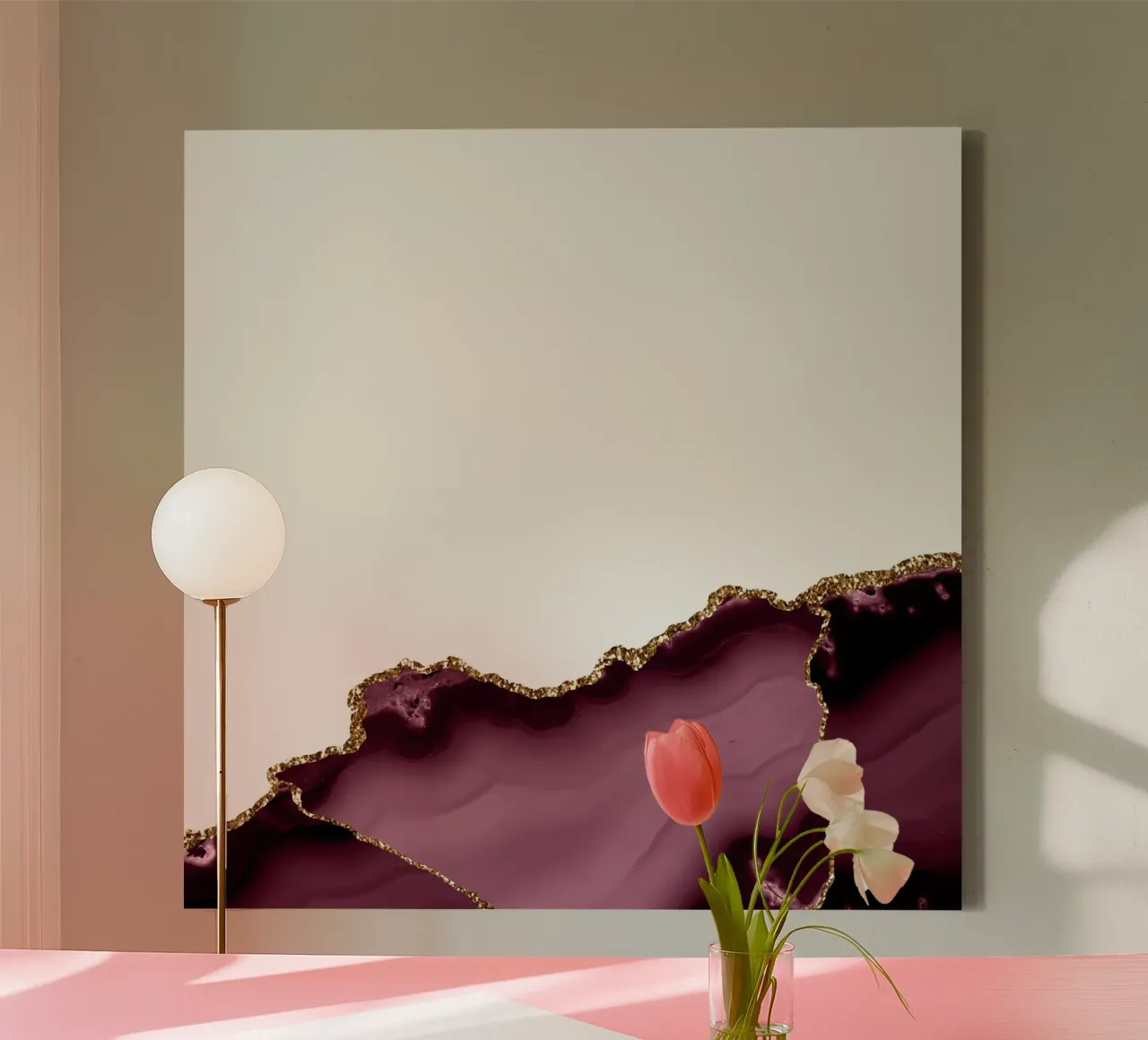 Burgundy & Gold Agate Texture 27 tela con Cornice a cassetta da Gemstone Textures