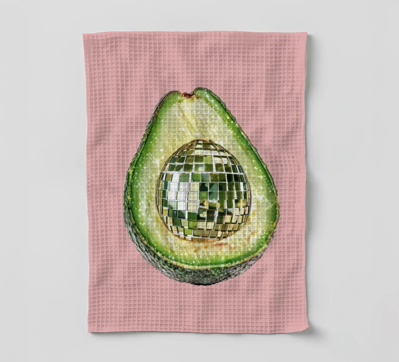 Palla da discoteca Avocado in rosa canovaccio da cucina da Peaches Art Prints