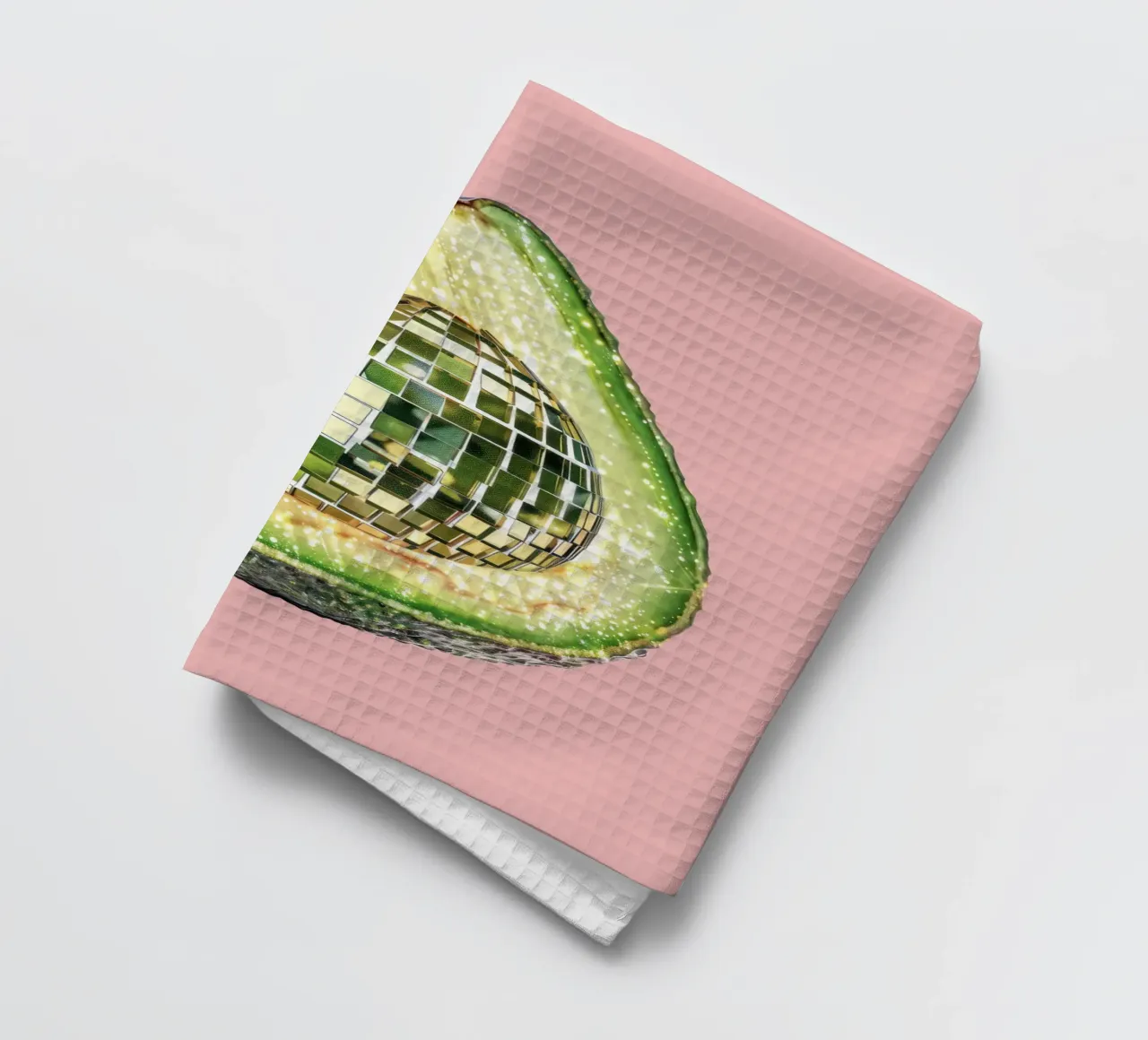 Palla da discoteca Avocado in rosa canovaccio da cucina da Peaches Art Prints