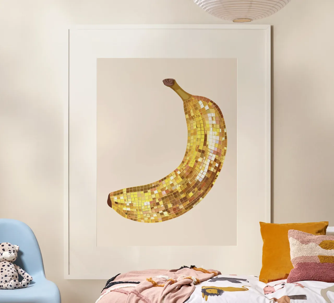 Banana Disco Ball poster con telaio in plastica da Peaches Art Prints