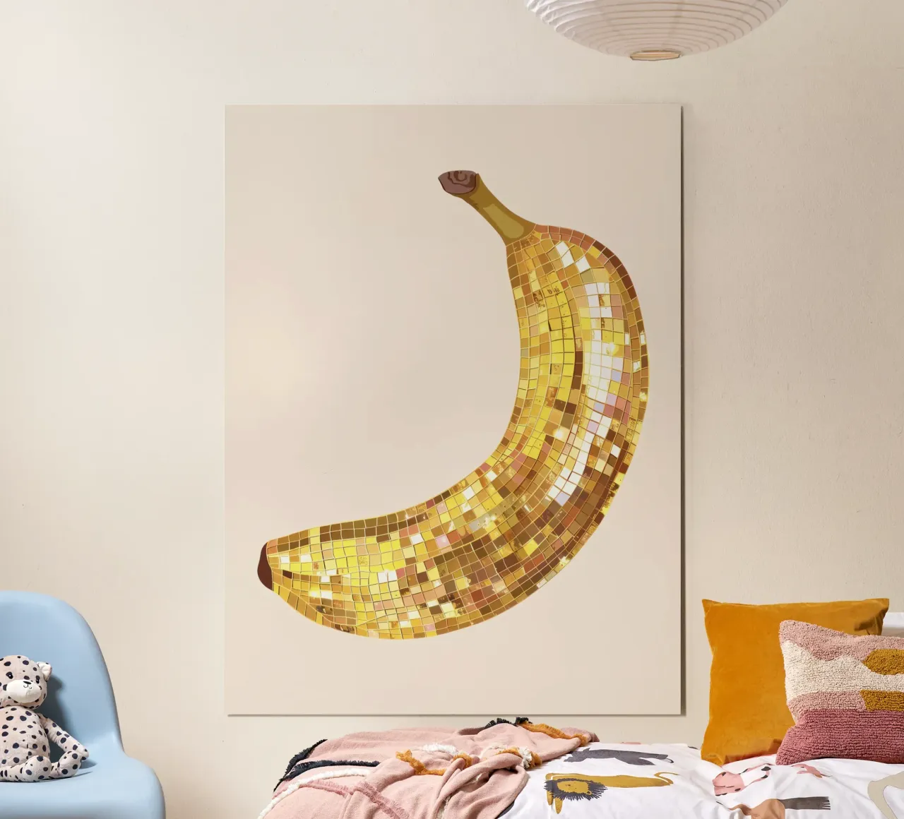 Banana Disco Ball poster con telaio in plastica da Peaches Art Prints