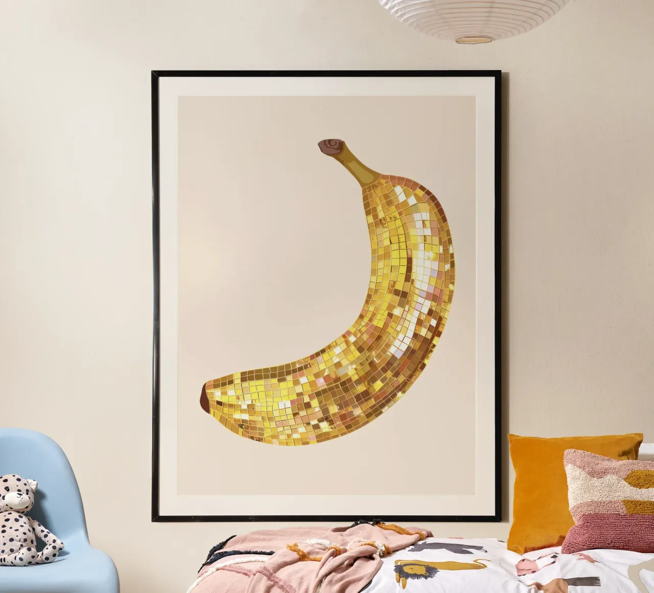 Banana Disco Ball poster con telaio in plastica da Peaches Art Prints