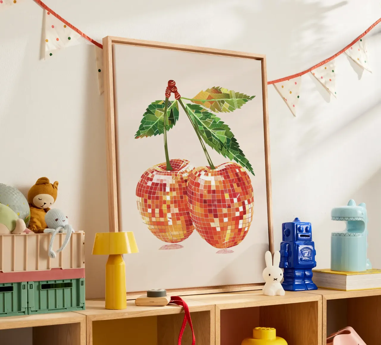 Kirschen Disco Ball Kirsche Kunst Leinwand mit Schattenfugenrahmen von Peaches Art Prints