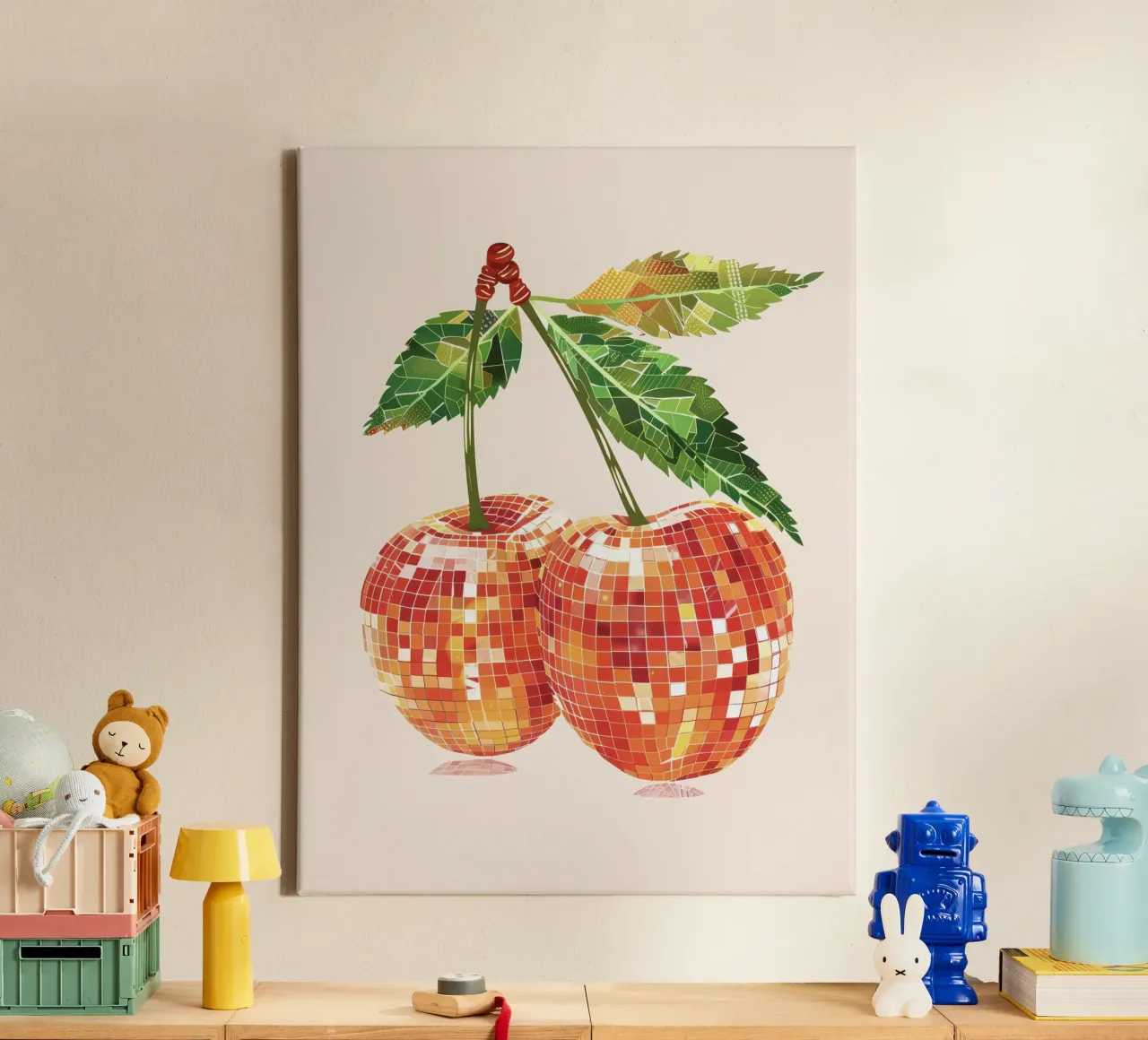 Kirschen Disco Ball Kirsche Kunst Leinwand mit Schattenfugenrahmen von Peaches Art Prints