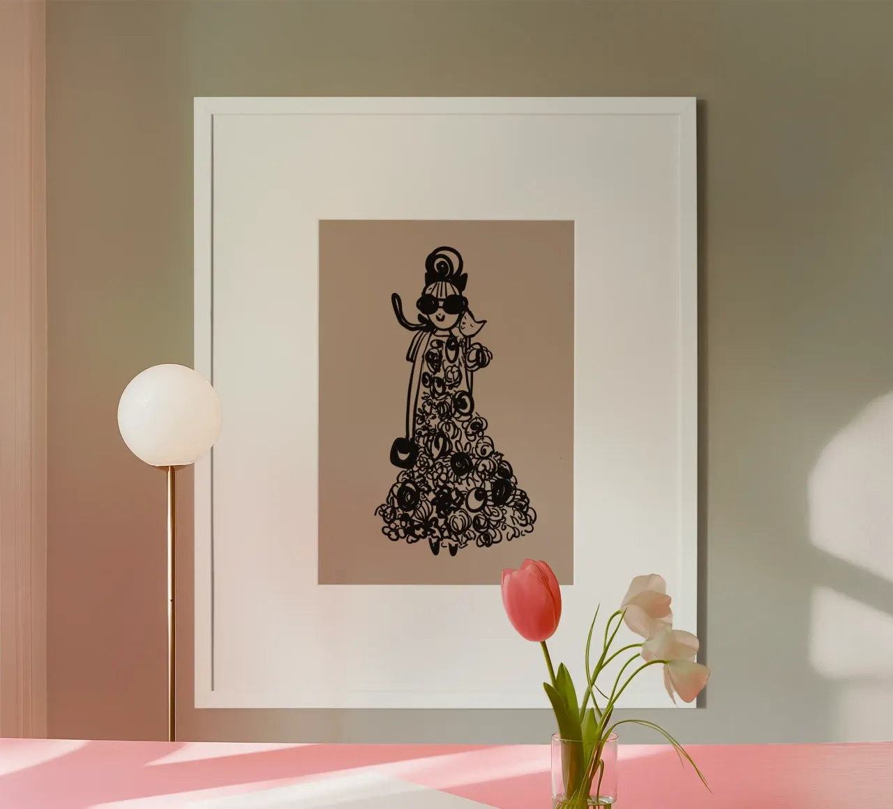 The tiny Cat Girl - floral dress hahnemühle van Gabi_Schöffel_Illustration
