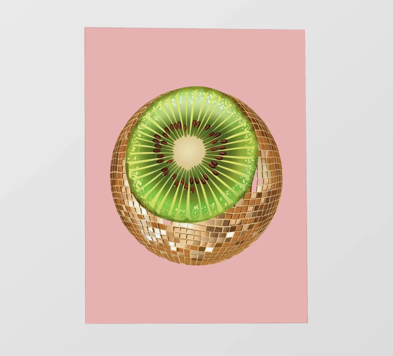 Kiwi, palla da discoteca alla frutta in rosa pellicola backlit da Peaches Art Prints