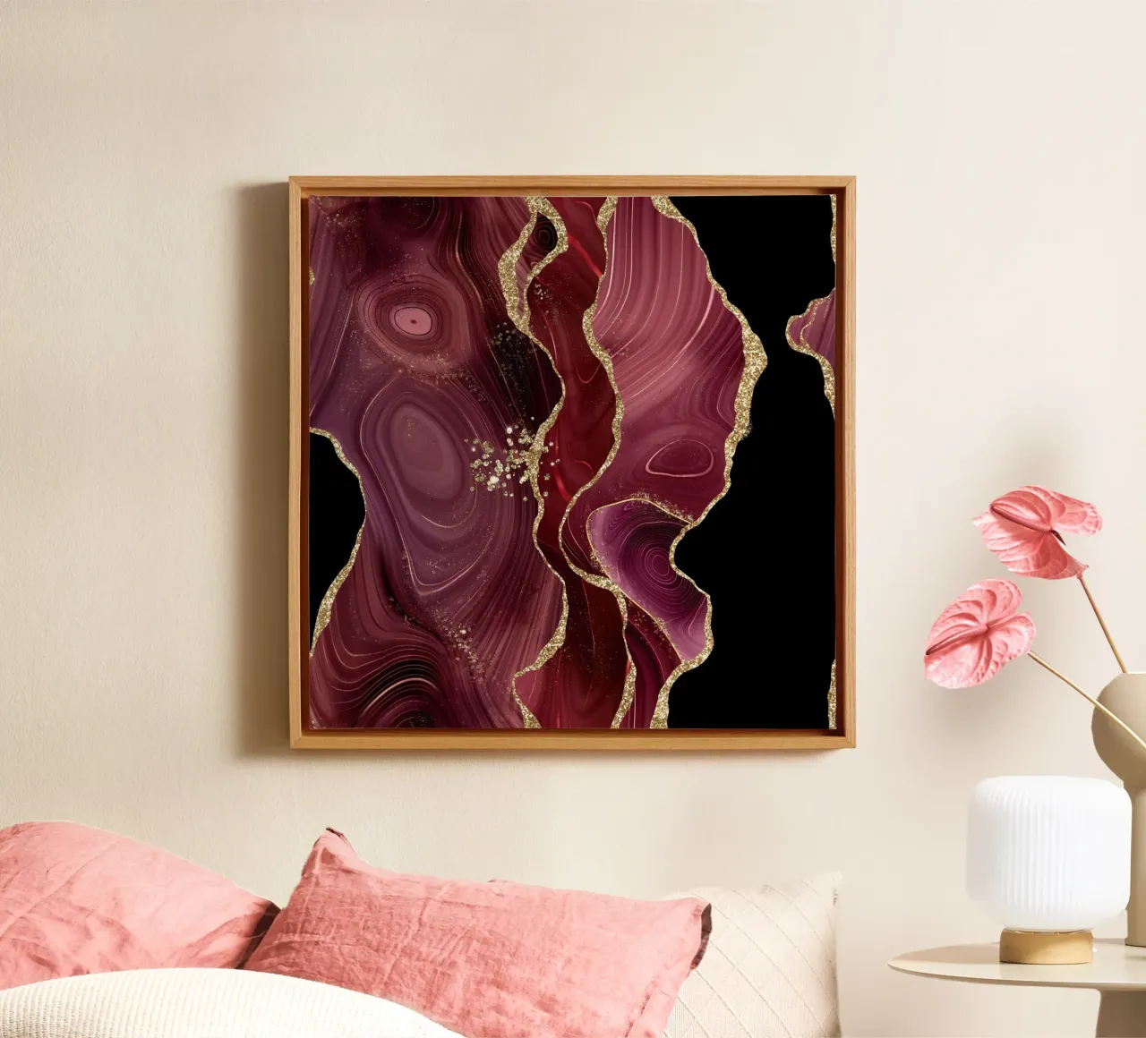 Texture Agata Glitterata Borgogna e Oro 01 tela con Cornice a cassetta da Gemstone Textures