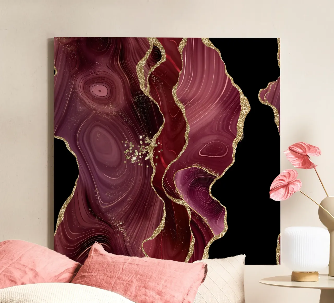 Texture Agata Glitterata Borgogna e Oro 01 tela con Cornice a cassetta da Gemstone Textures
