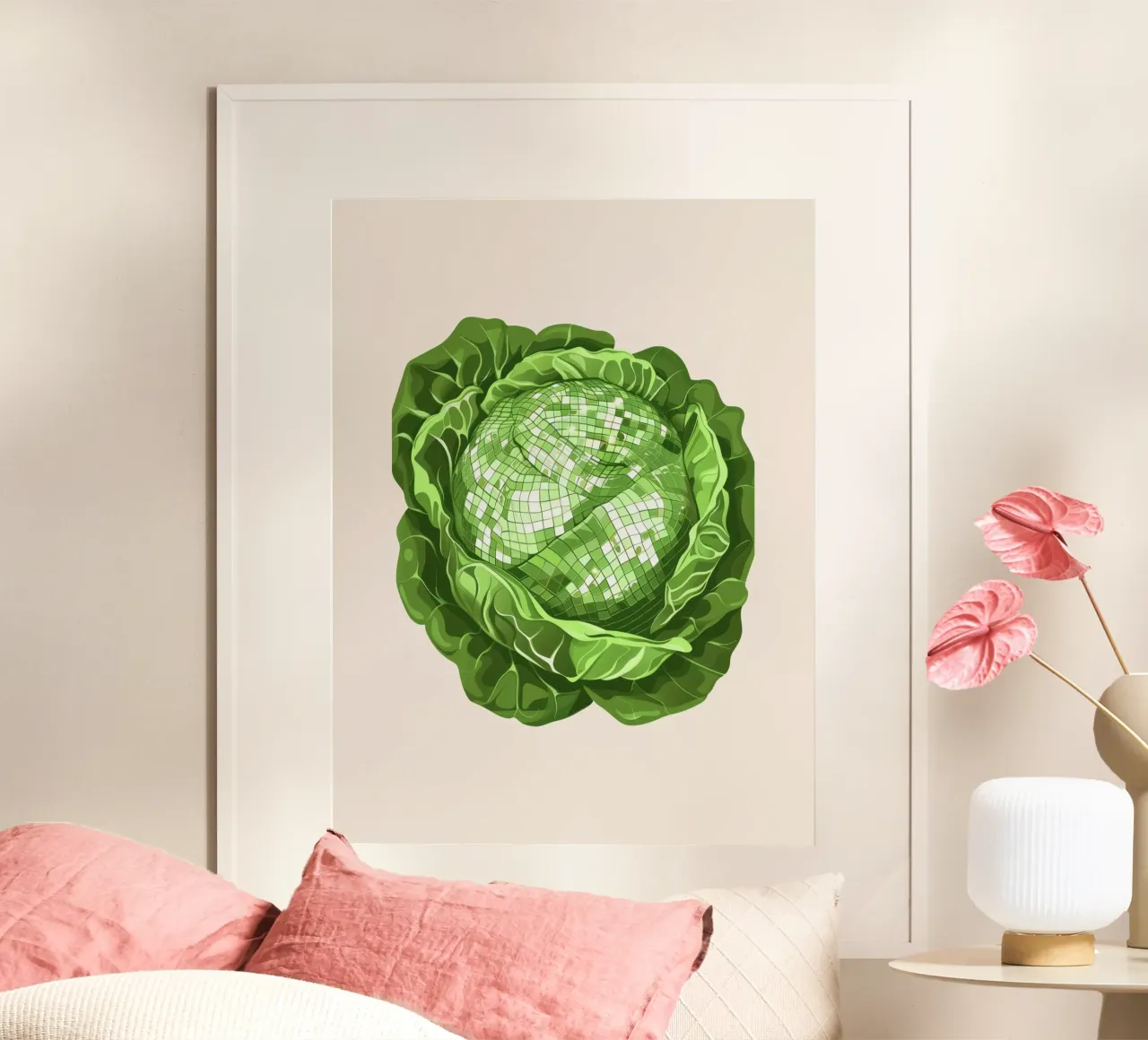 Lattuga, Disco Ball Art - Verdure poster con telaio in alluminio da Peaches Art Prints