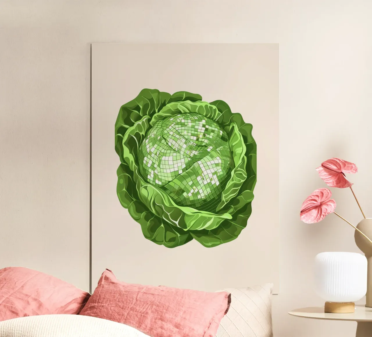 Lattuga, Disco Ball Art - Verdure poster con telaio in alluminio da Peaches Art Prints
