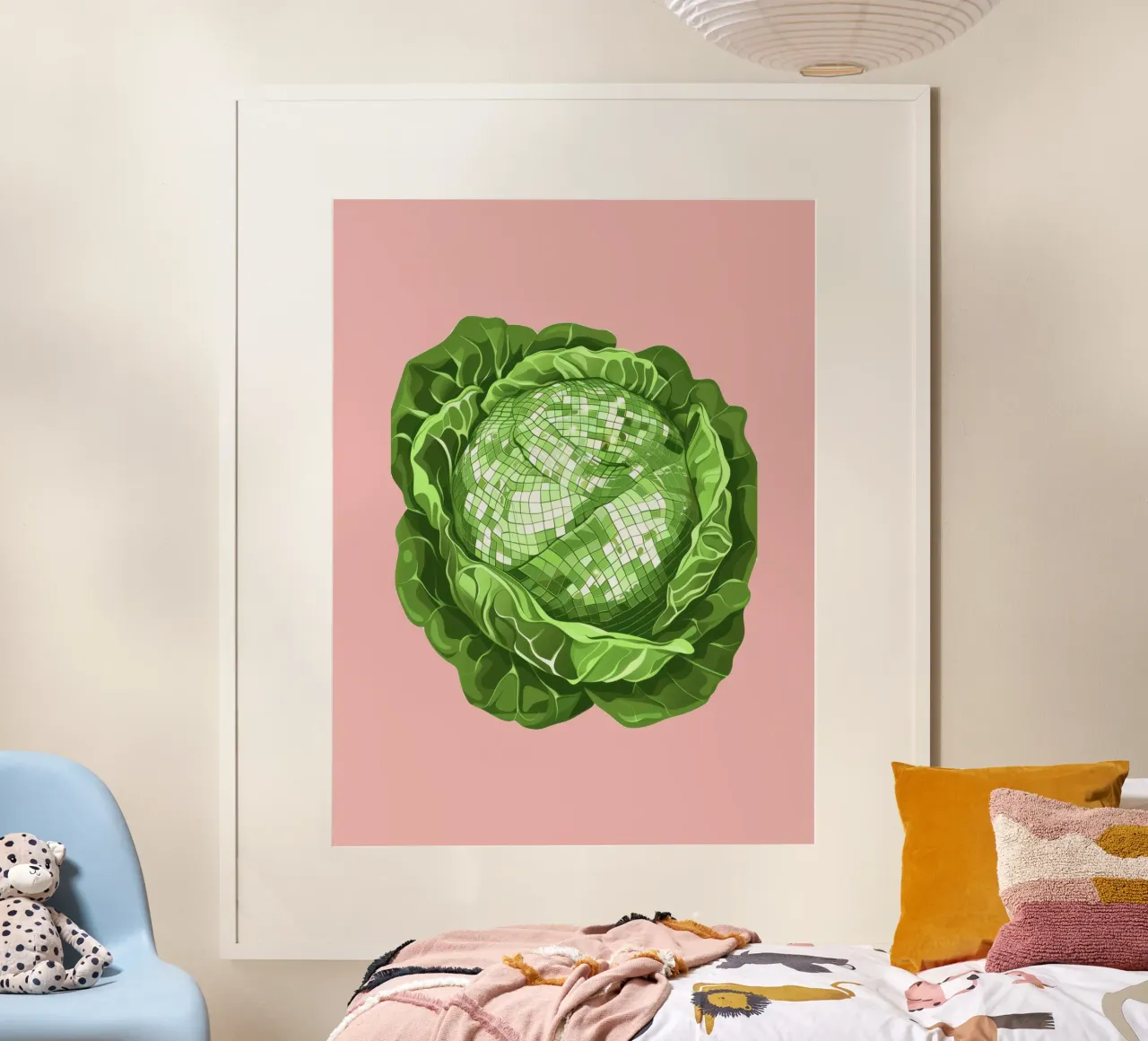 Lattuga, Disco Ball Pink - Verdure poster con telaio in alluminio da Peaches Art Prints