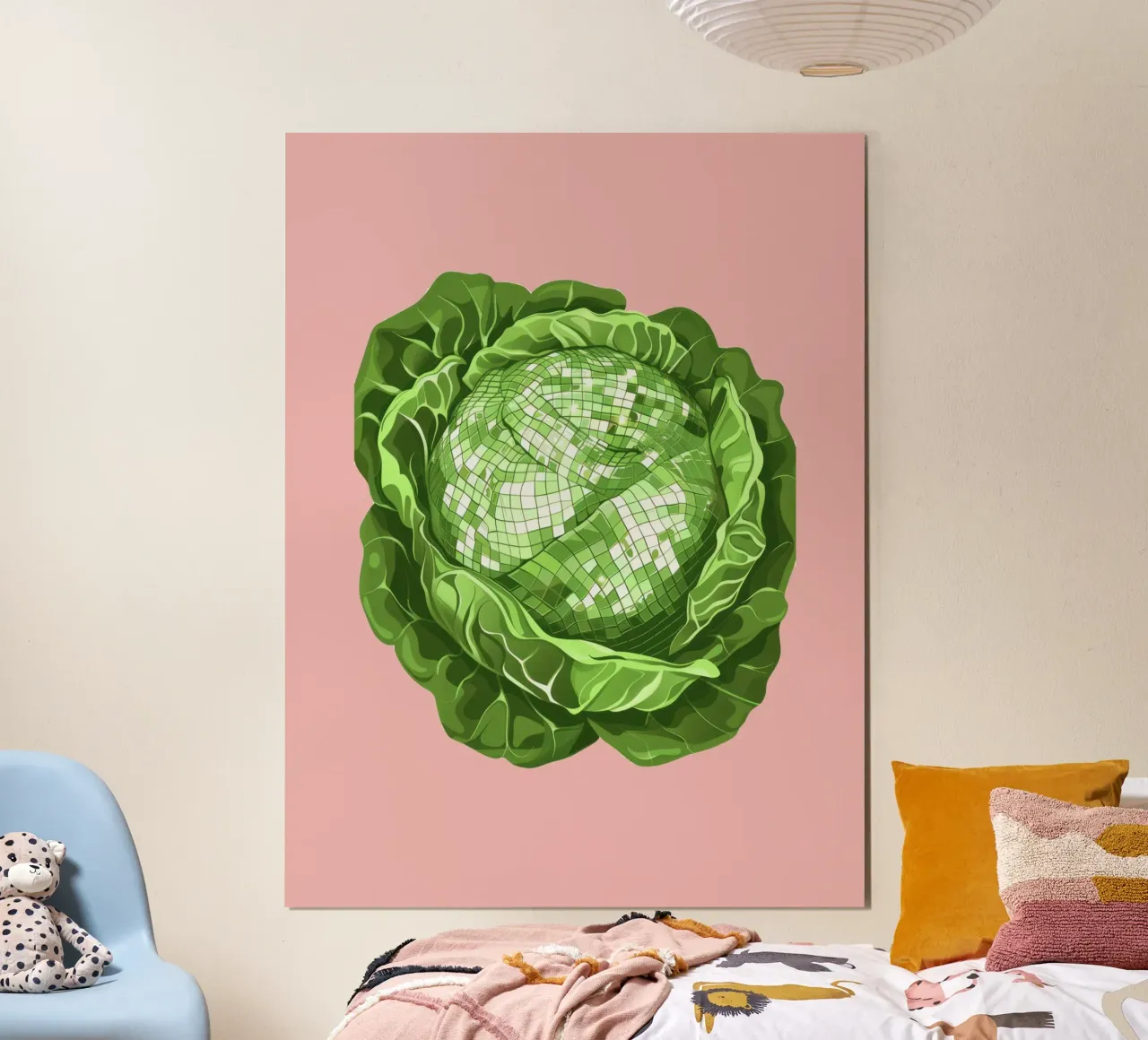 Lattuga, Disco Ball Pink - Verdure poster con telaio in alluminio da Peaches Art Prints
