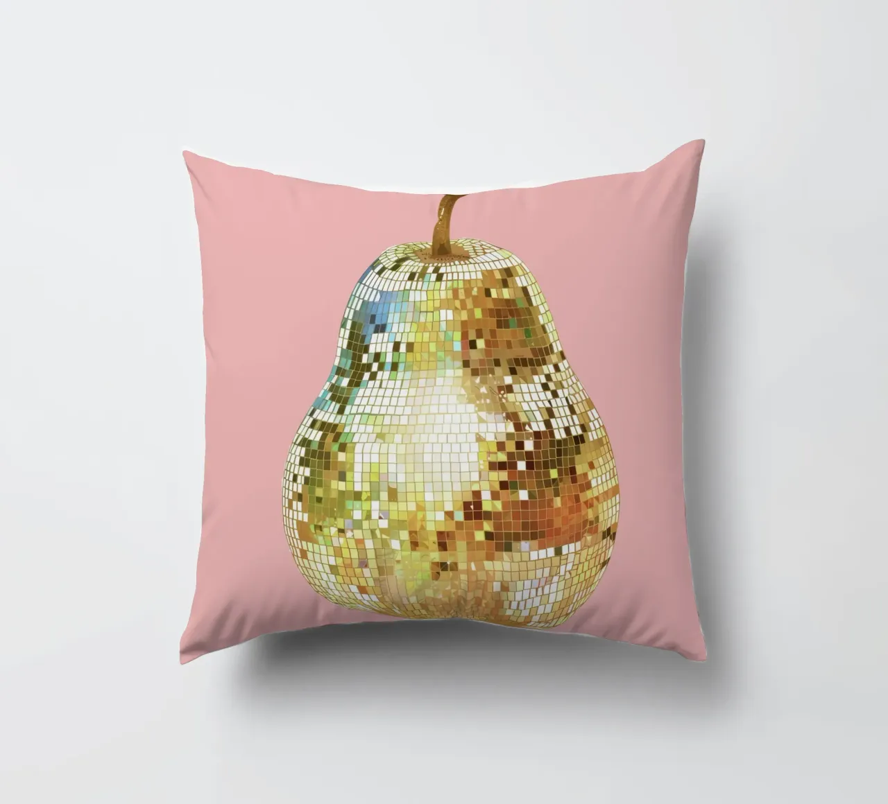 Pera, Disco Ball in frutta rosa cuscino da Peaches Art Prints
