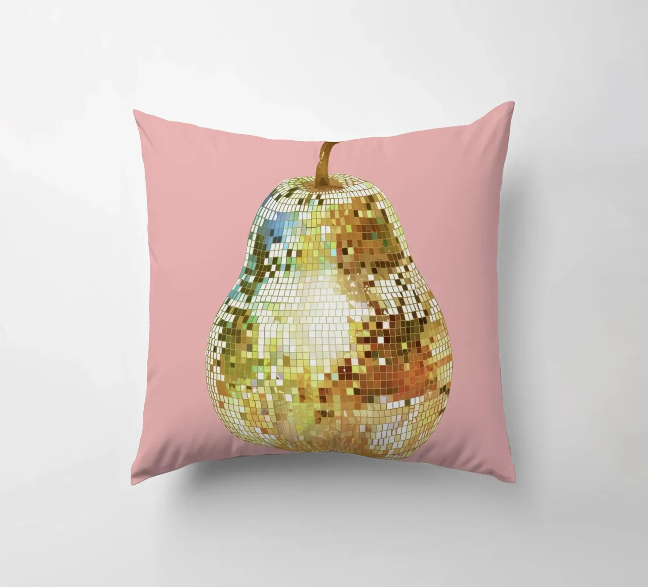 Pera, Disco Ball in frutta rosa cuscino da Peaches Art Prints