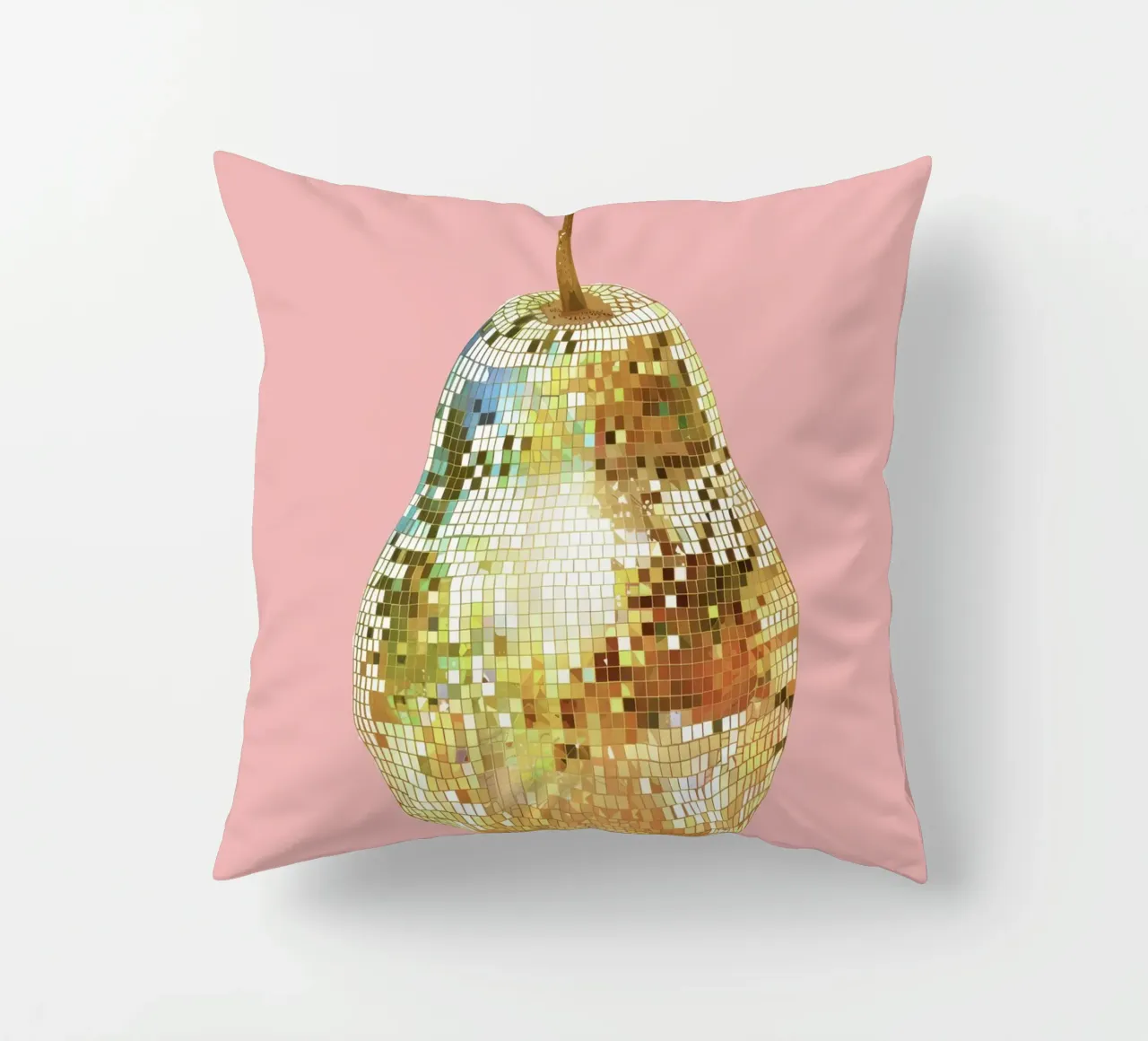 Pera, Disco Ball in frutta rosa cuscino da Peaches Art Prints