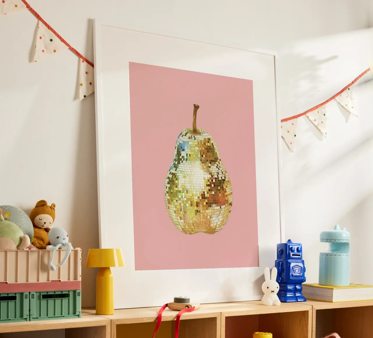 Pera, Disco Ball in frutta rosa carta hahnemühle da Peaches Art Prints