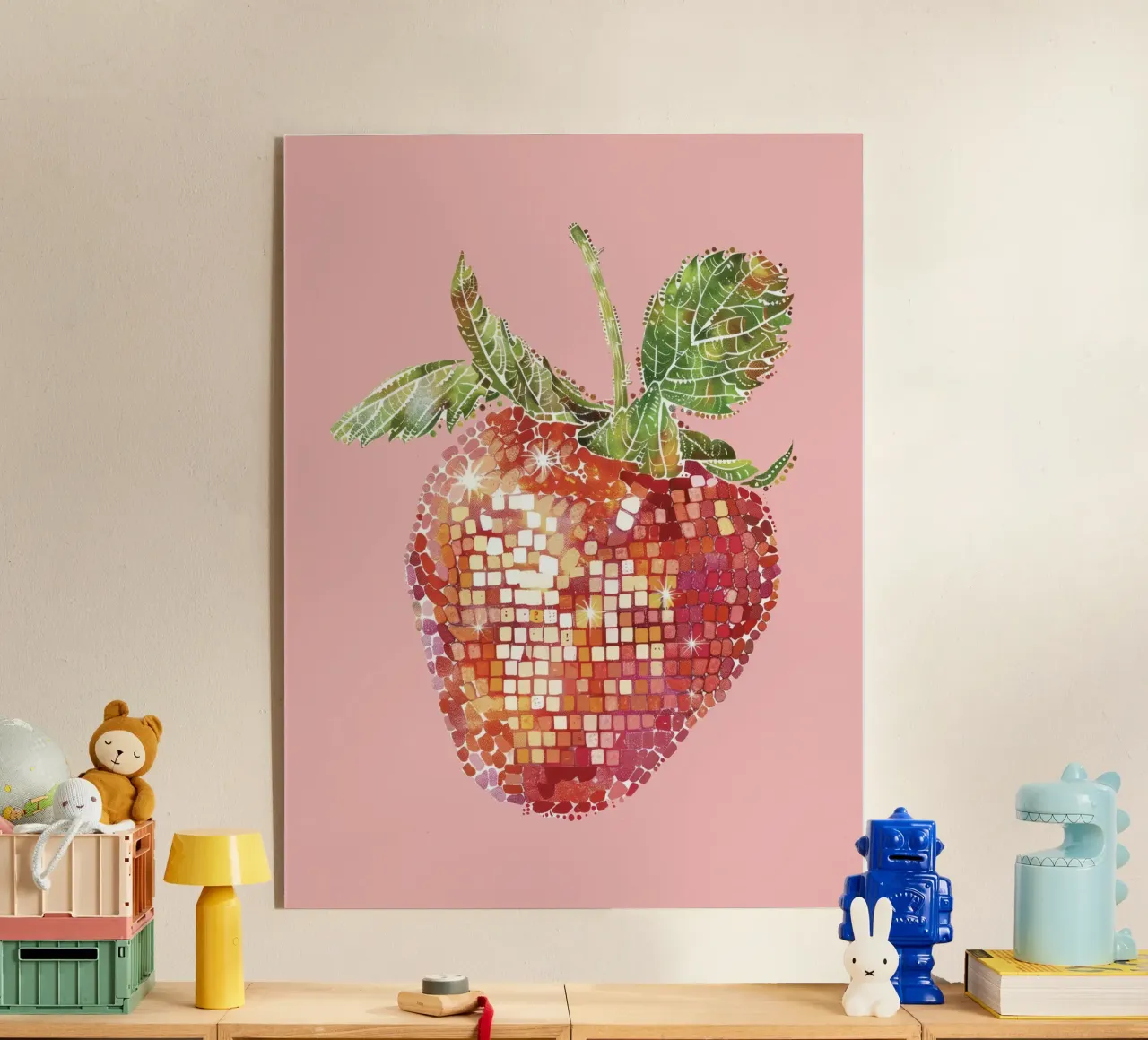 Fragola, Disco Ball in rosa - Frutta plexiglass da Peaches Art Prints