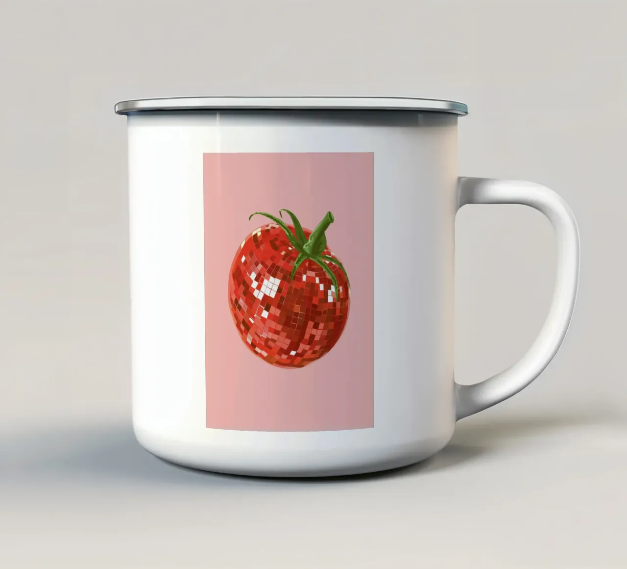 Tomato, Disco Ball in Pink tazza in smalto da Peaches Art Prints