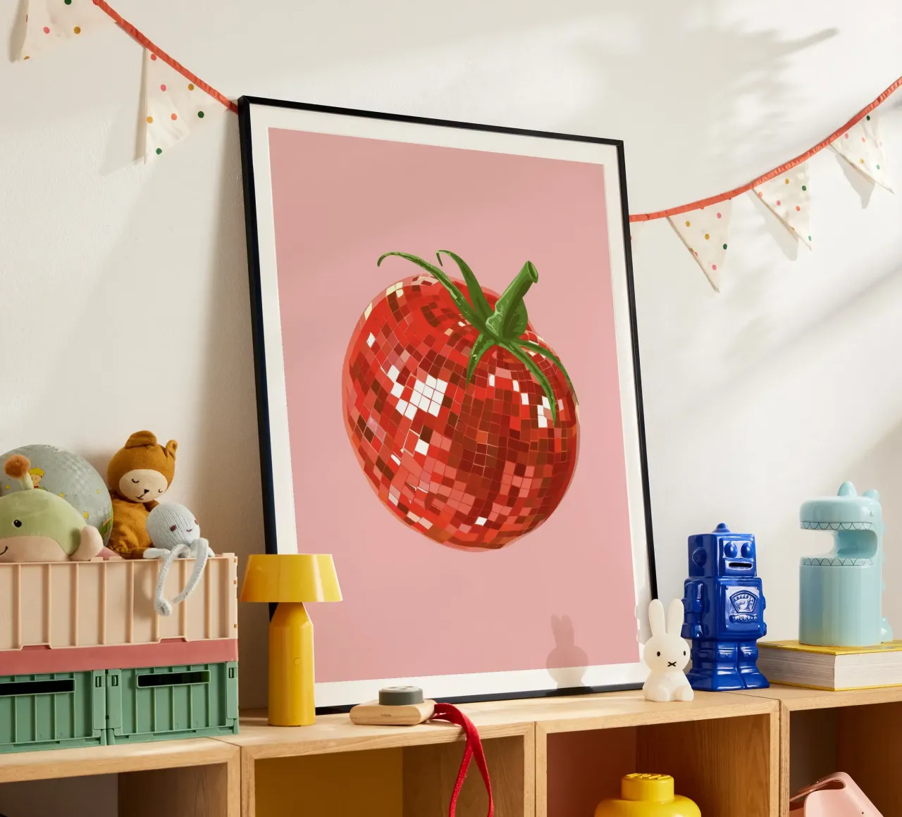 Tomato, Disco Ball in Pink poster con telaio in plastica da Peaches Art Prints