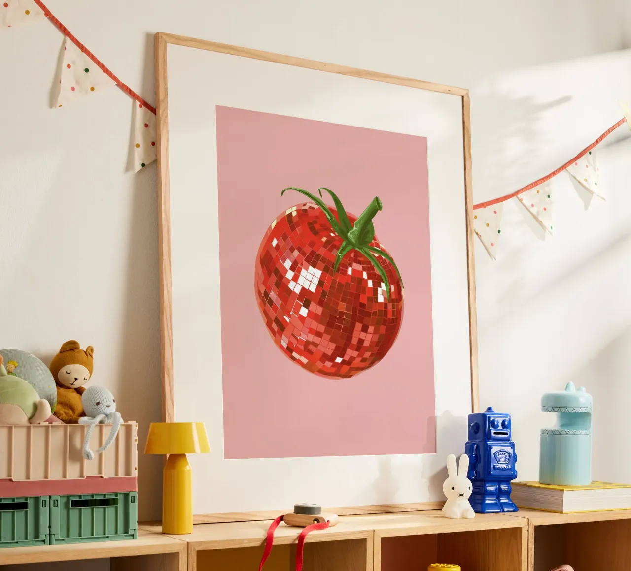 Tomato, Disco Ball in Pink poster con telaio in plastica da Peaches Art Prints