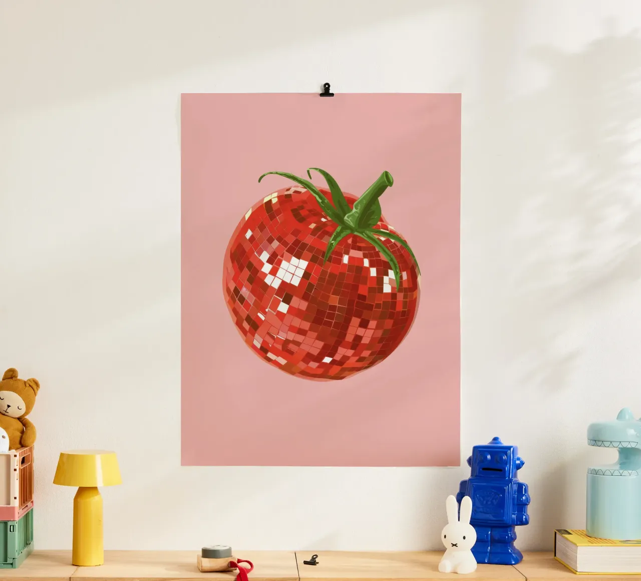 Tomato, Disco Ball in Pink poster con telaio in plastica da Peaches Art Prints