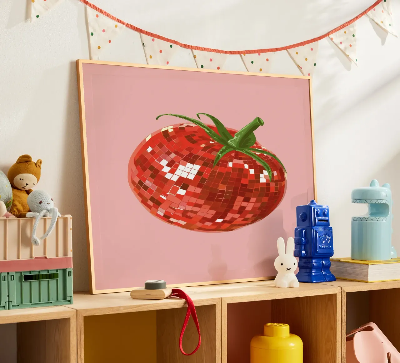 Tomato, Disco Ball in Pink poster con telaio in plastica da Peaches Art Prints