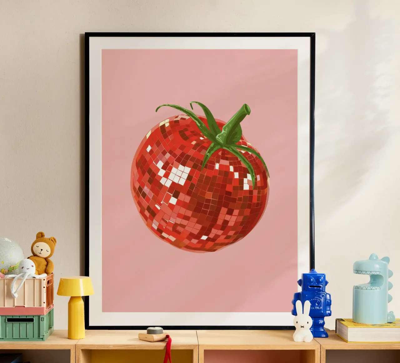 Tomato, Disco Ball in Pink poster con telaio in plastica da Peaches Art Prints