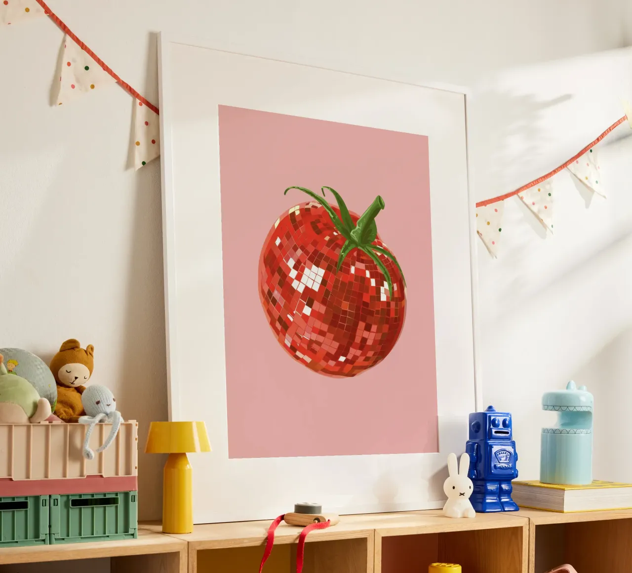 Tomato, Disco Ball in Pink poster con telaio in plastica da Peaches Art Prints