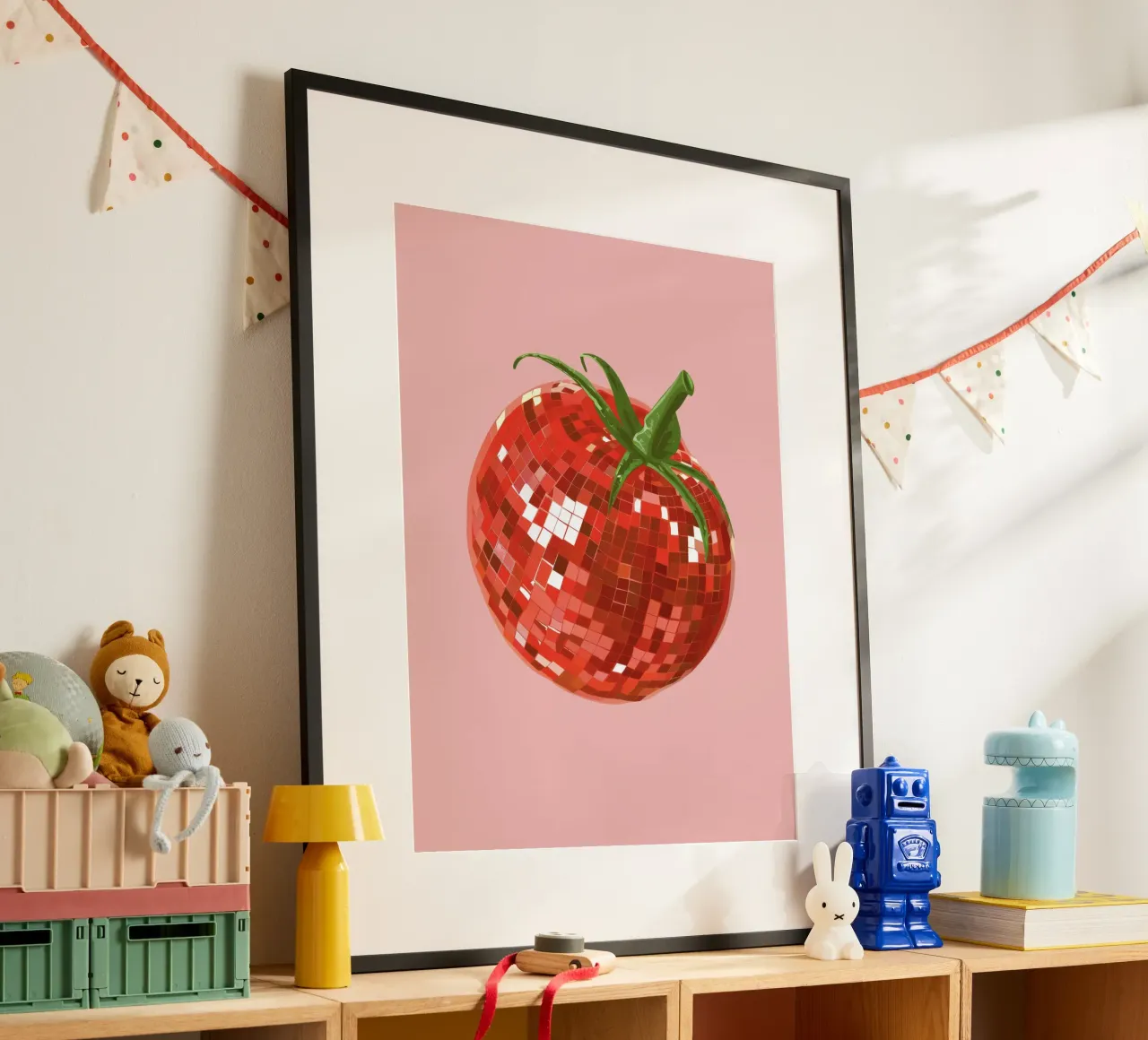 Tomato, Disco Ball in Pink poster con telaio in plastica da Peaches Art Prints