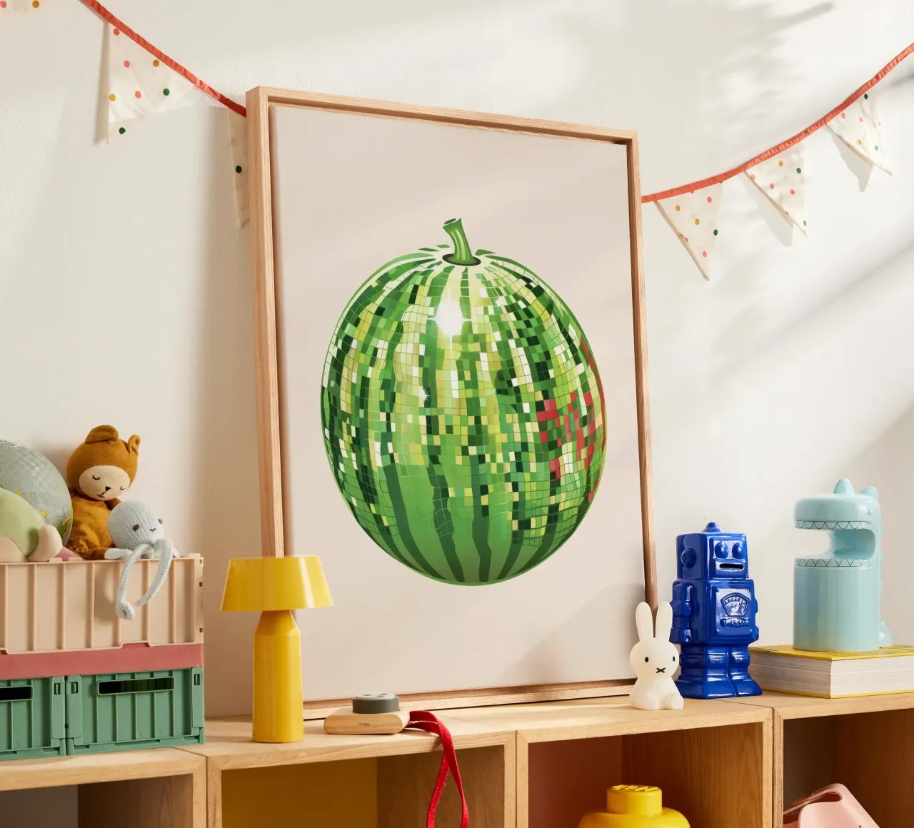 Wassermelone, Disco Ball Art Disco Frucht Leinwand mit Schattenfugenrahmen von Peaches Art Prints