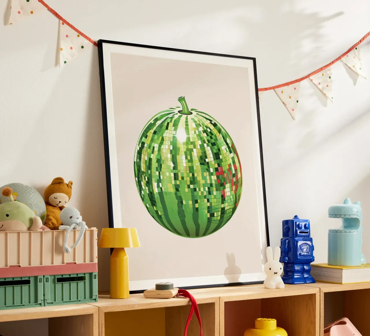 Cocomero, Disco Ball Art Disco Fruit poster con telaio in plastica da Peaches Art Prints