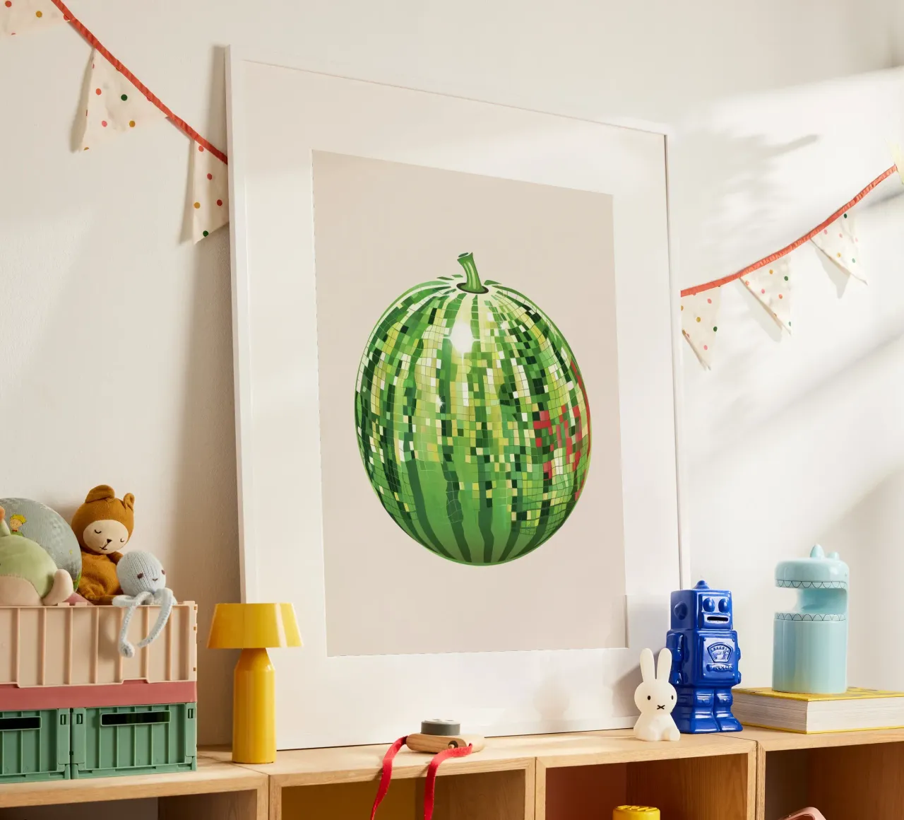 Cocomero, Disco Ball Art Disco Fruit poster con telaio in plastica da Peaches Art Prints