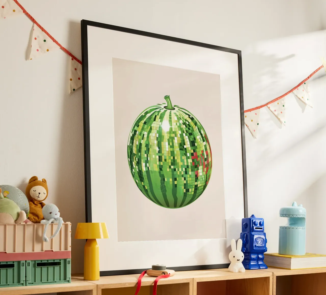 Cocomero, Disco Ball Art Disco Fruit poster con telaio in plastica da Peaches Art Prints