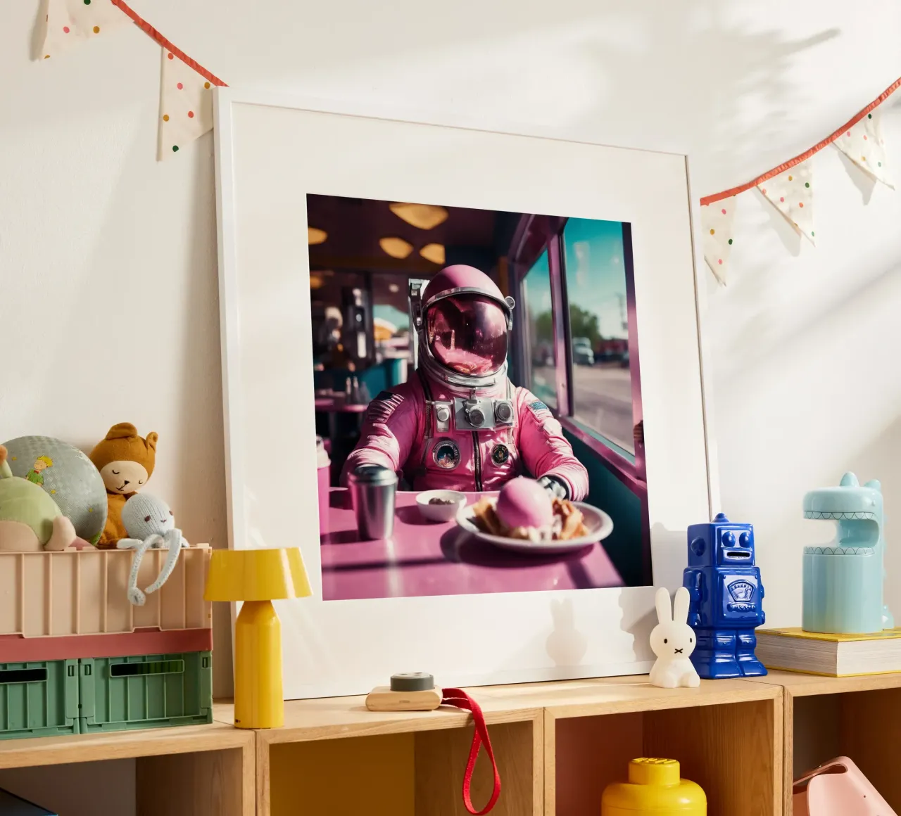 Pink Astronaut poster con telaio in plastica da Flo Klein