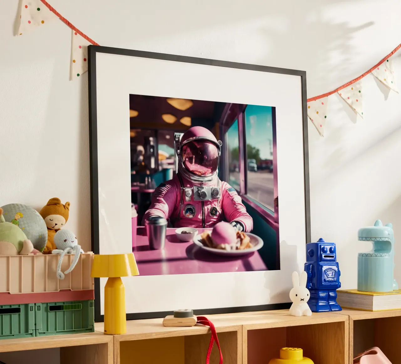 Pink Astronaut poster con telaio in plastica da Flo Klein
