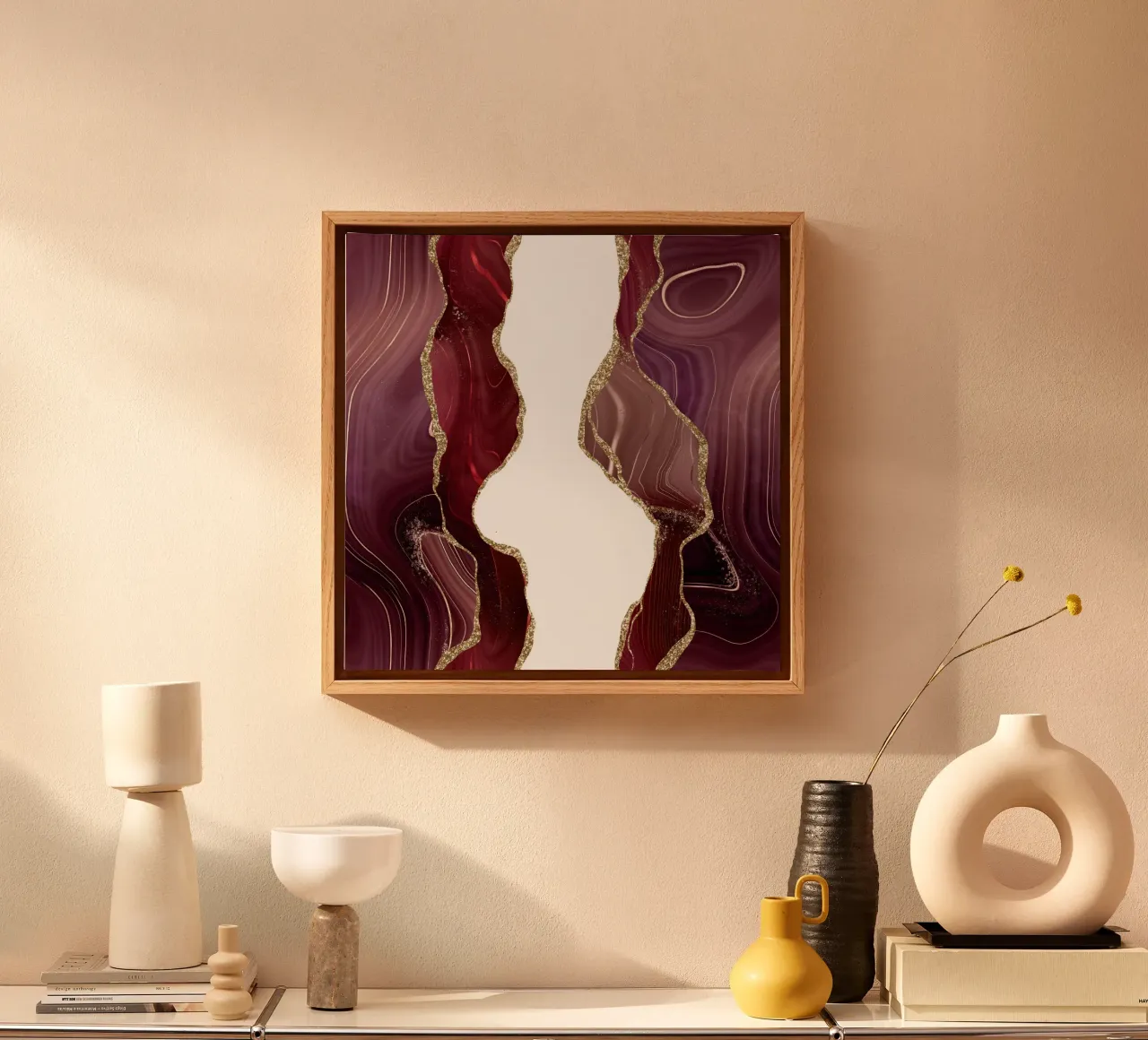 Texture Agata Glitterata Borgogna e Oro 06 tela con Cornice a cassetta da Gemstone Textures