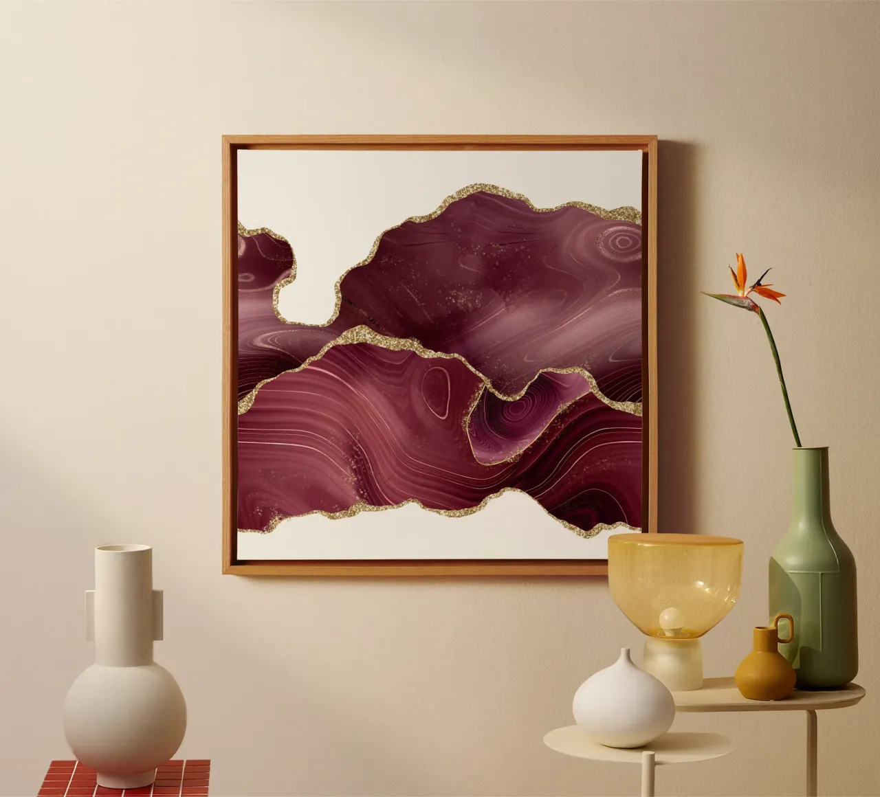 Agata glitterata bordeaux e oro Texture 08 tela con Cornice a cassetta da Gemstone Textures